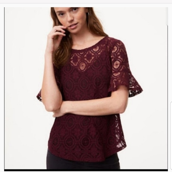 LOFT Tops - Loft || Lace Maroon Flare Sleeve Top